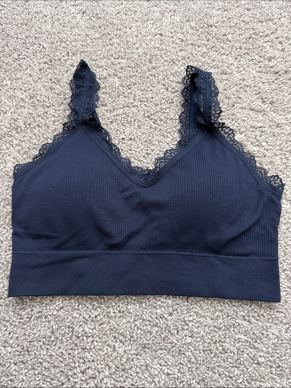 Maurices Navy Lace-Trim Ribbed Bralette